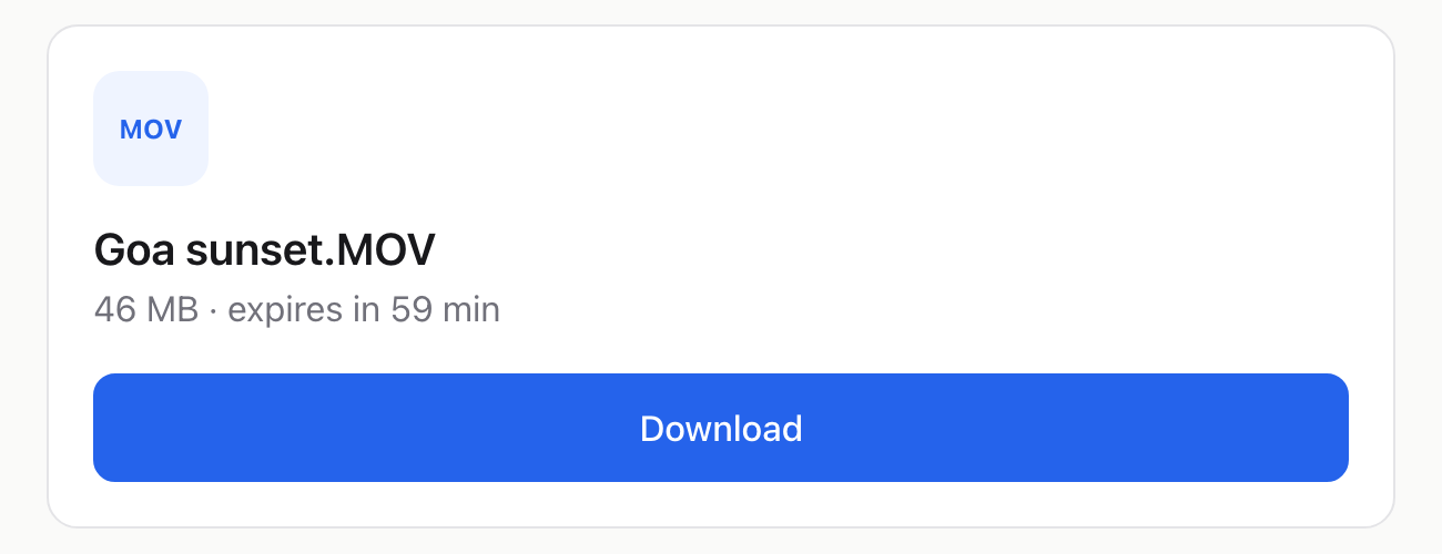 fdrop download page for a file sent from one Android phone to another